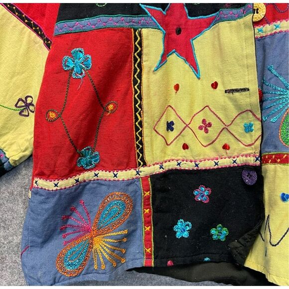 Vtg NEW DIRECTION Jacket Womens Med Multicolor Patchwork Button Down Embroidered - Picture 11 of 15